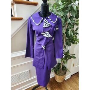 VTG Sundays by Nubiano Purple 100% Poly Long Sleeve Jacket & Skirt 2 Piece 10